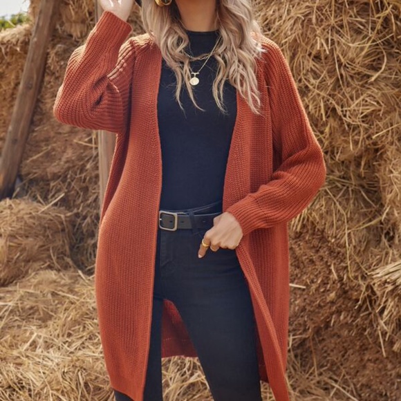 BellanBlue Sweaters - Cozy Burnt Orange Oversized Open Front Knit Cardigan